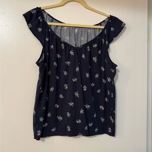 LOFT Floral Print Navy Blue Women's Top